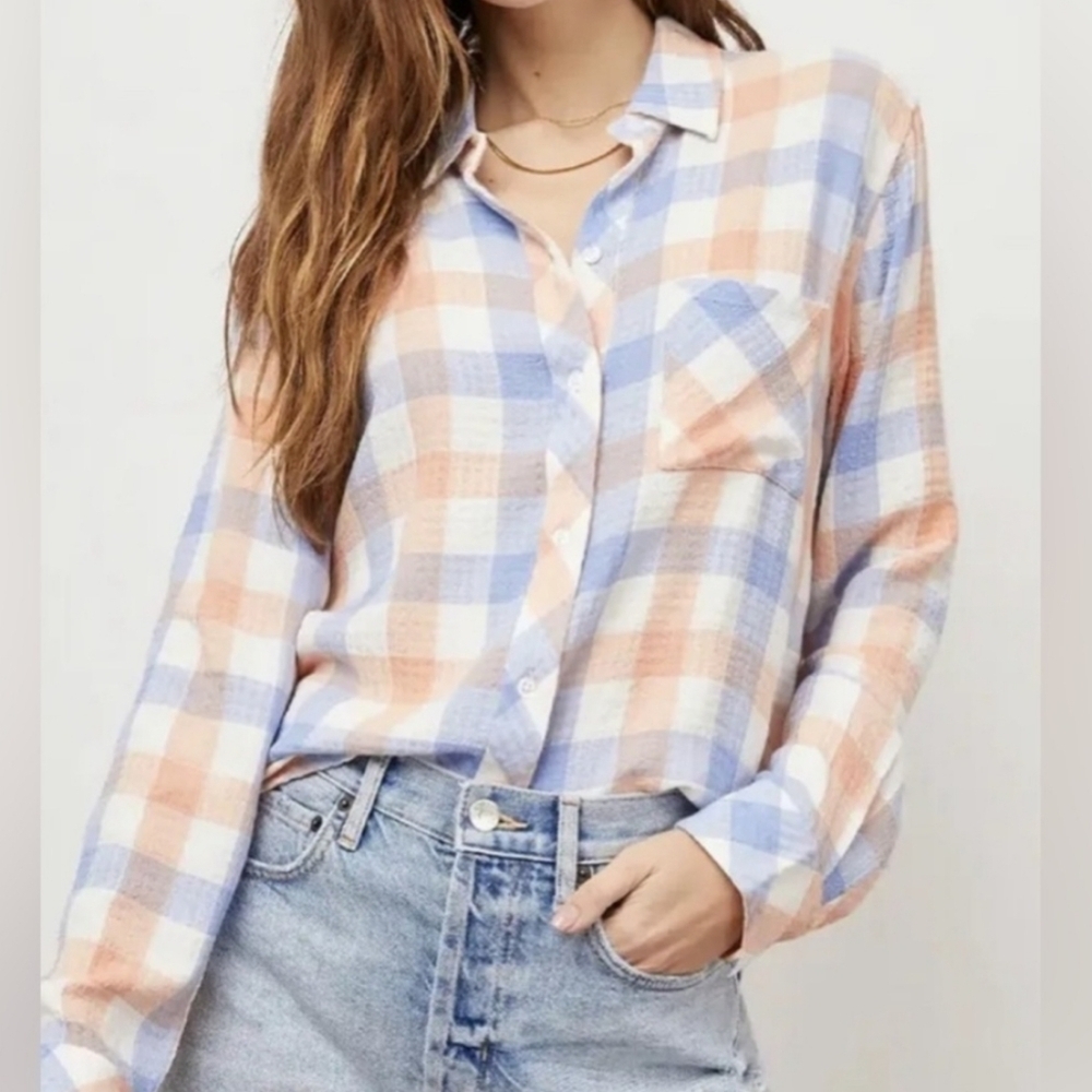 Rails Plaid Button-Down Shirt in Pastel Blue, Peach & White